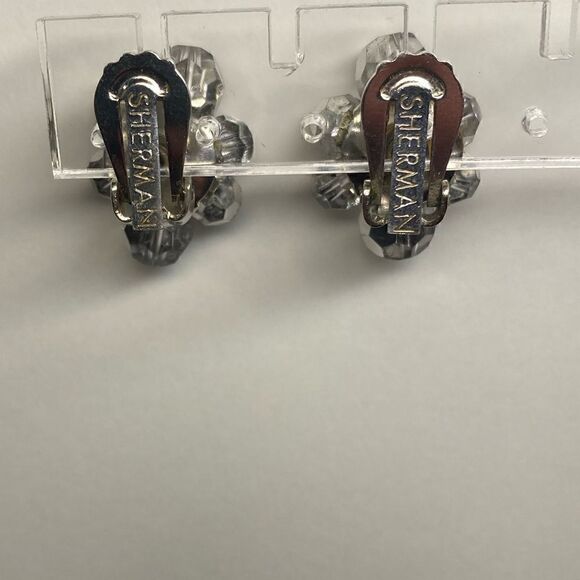 Earrings – Vintage 1950s Signed Sherman Silver Crystal Cluster Clip-Ons - Picture 3 of 3
